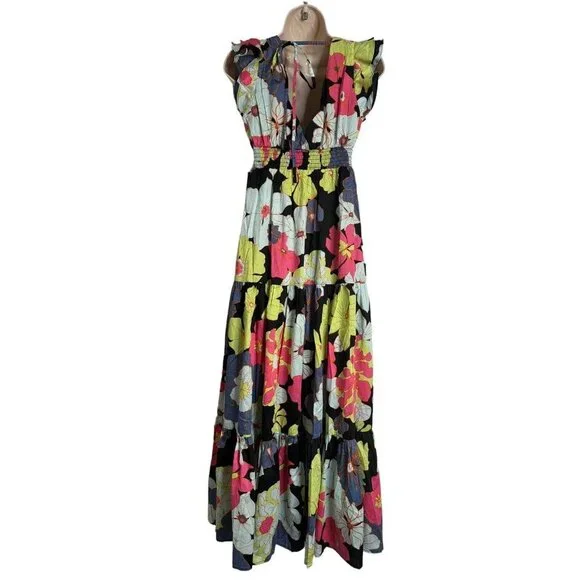 ModCloth Honolulu floral black ruffle cap sleeve tiered maxi dress Size XS NEW - Picture 8 of 14